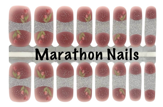 Silver Tip Pink Tulips Overlay Nail Wraps