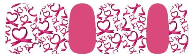 White with Pink Heart Ribbons - Cancer Awareness Nail Wraps