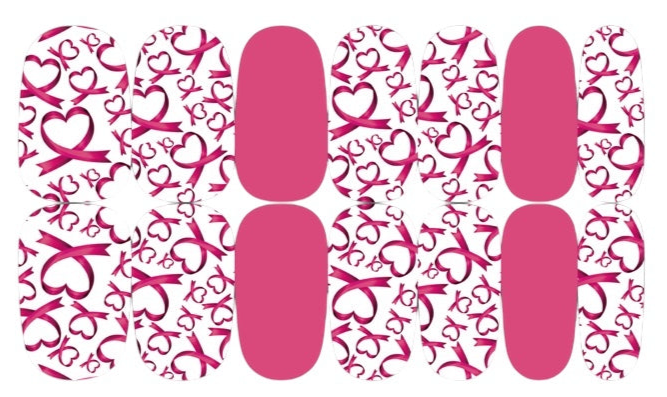 White with Pink Heart Ribbons - Cancer Awareness Nail Wraps