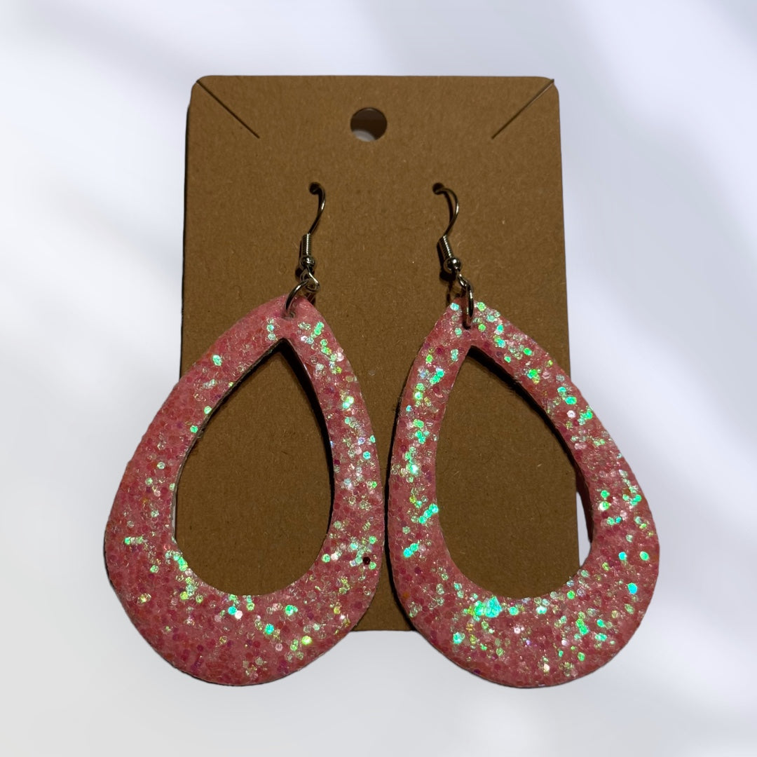 Hollow Pink Shimmer Teardrop Earrings