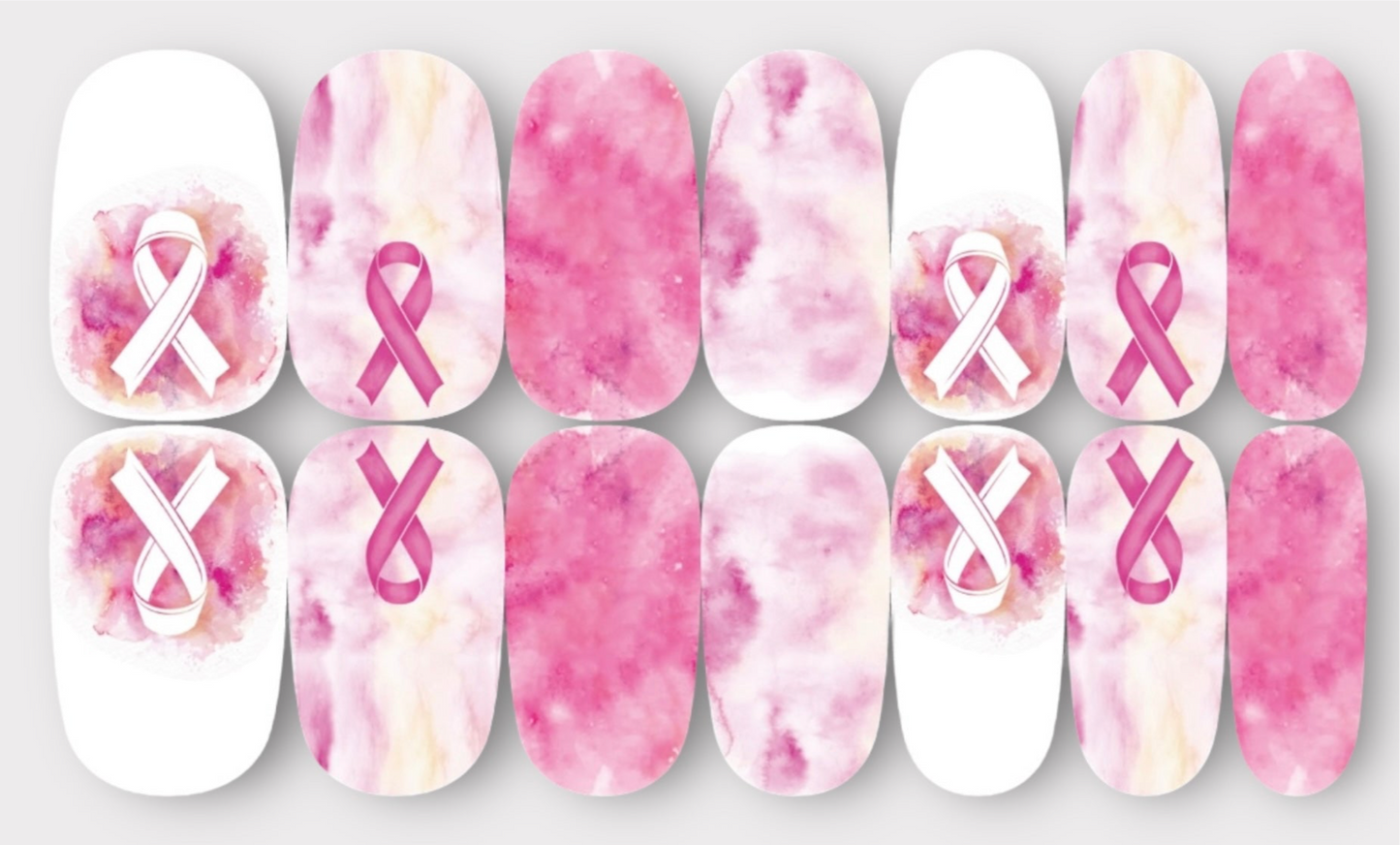 Pink Marble with Pink and White Cancer Ribbons Nail Wraps