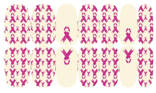 Off White with Pink Ribbons Cancer Awareness Nail Wraps