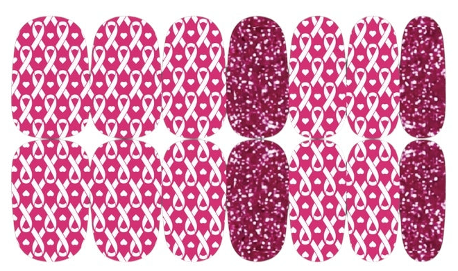 Pink with White Ribbons and Pink Glitter Accent Nail Wraps