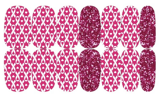 Pink with White Ribbons and Pink Glitter Accent Nail Wraps