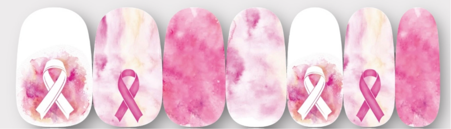 Pink Marble with Pink and White Cancer Ribbons Nail Wraps