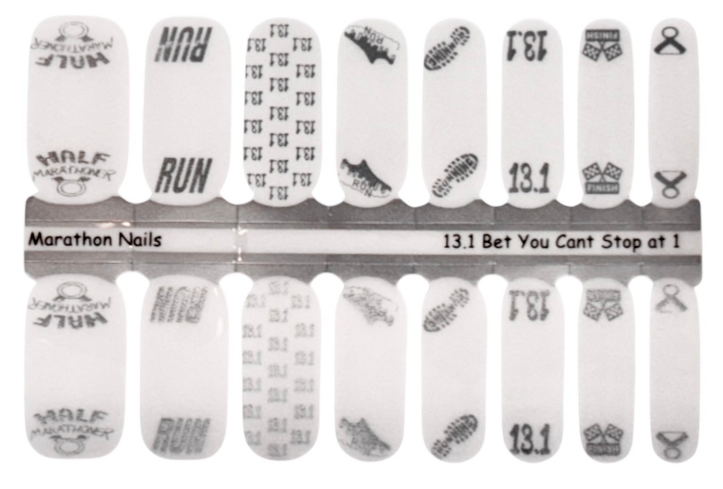 13.1 Bet You Can't Do Just 1 - Any Half Marathon Overlay Nail Wraps - Exclusive Design Marathon Nail Wraps