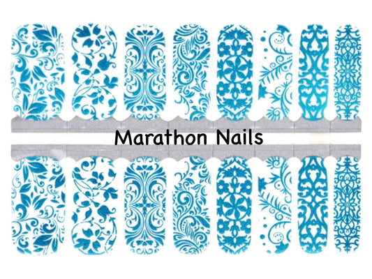 Blue Floral Overlay Nail Wraps