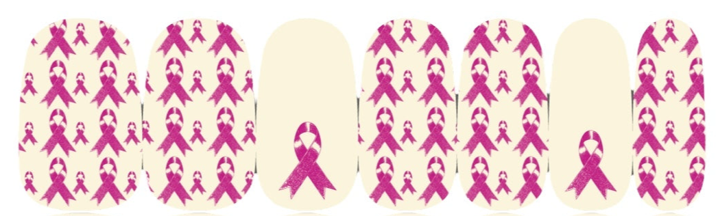 Off White with Pink Ribbons Cancer Awareness Nail Wraps