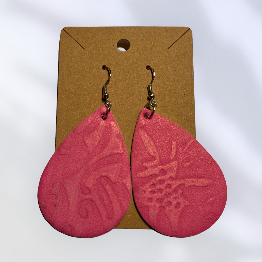 Textured Pink Faux Leather Teardrop Earrings