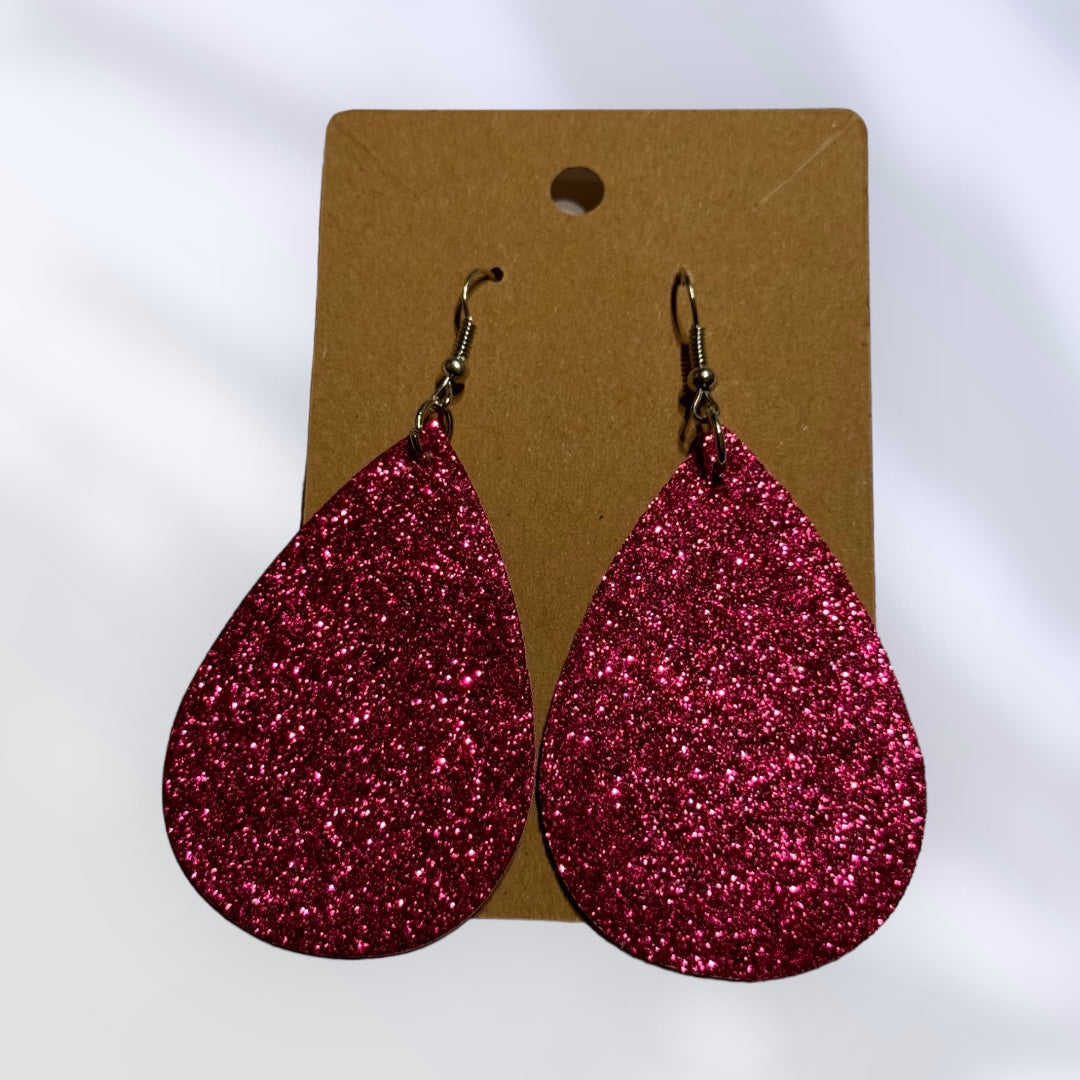 Pink Glitter Teardrop Earrings