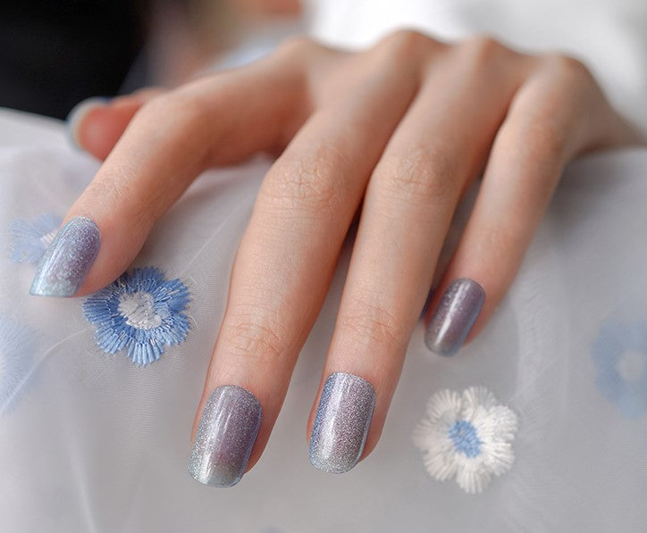 Light Blue Sparkle Semi Cured Gel Nail Wraps