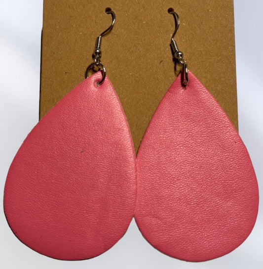 Smooth Pink Faux Leather Teardrop Earrings