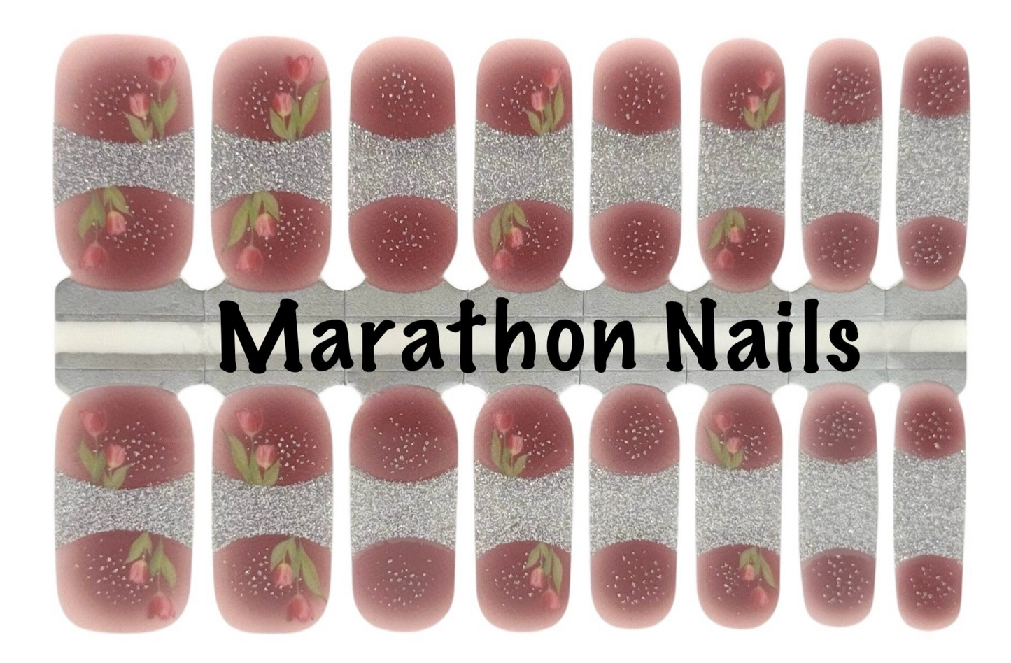 Silver Tip Pink Tulips Overlay Nail Wraps