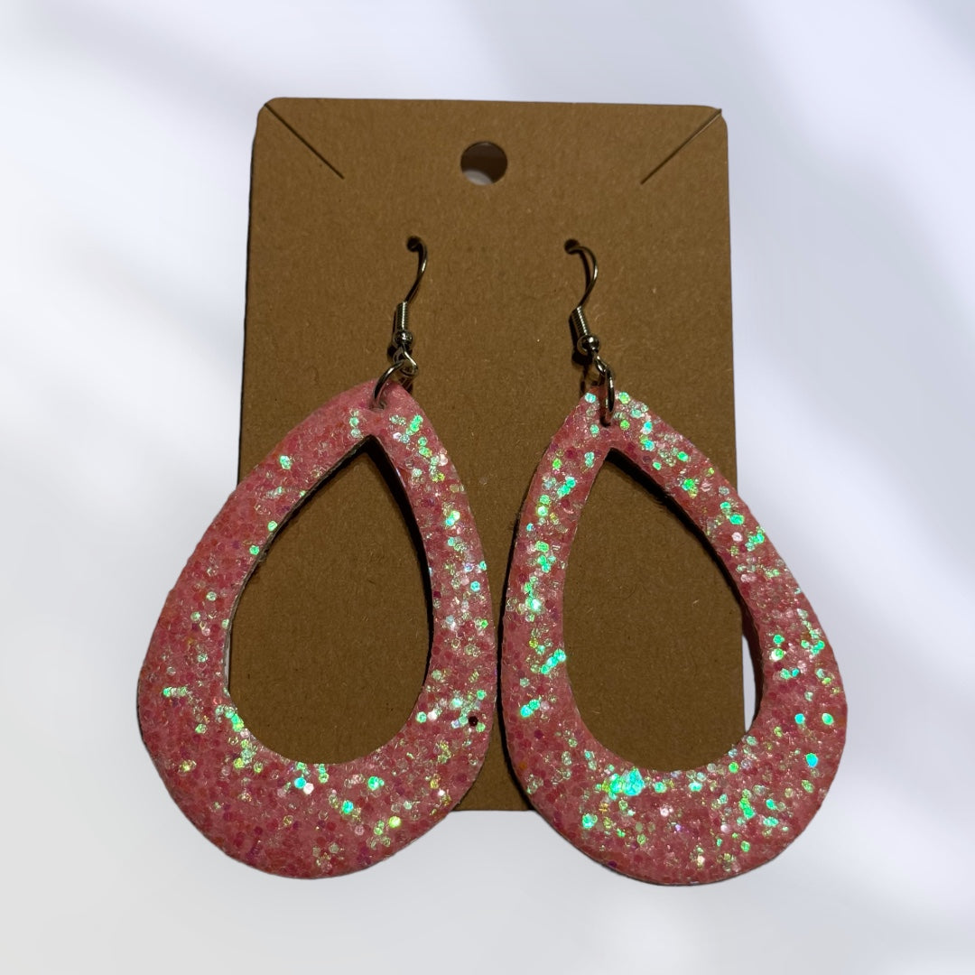 Hollow  Pink Shimmer Teardrop Earrings