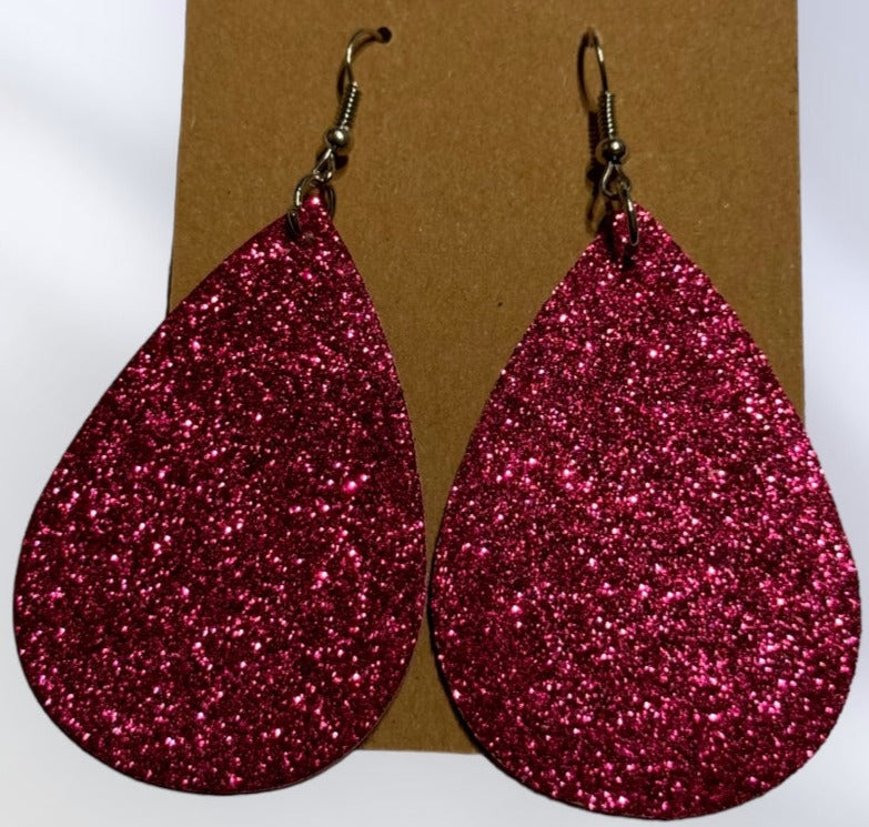 Pink Glitter Teardrop Earrings