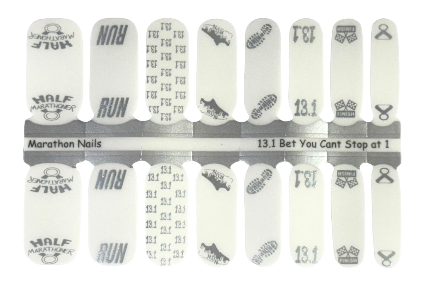 13.1 Bet You Can't Do Just 1 - Any Half Marathon Overlay Nail Wraps - Exclusive Design Marathon Nail Wraps