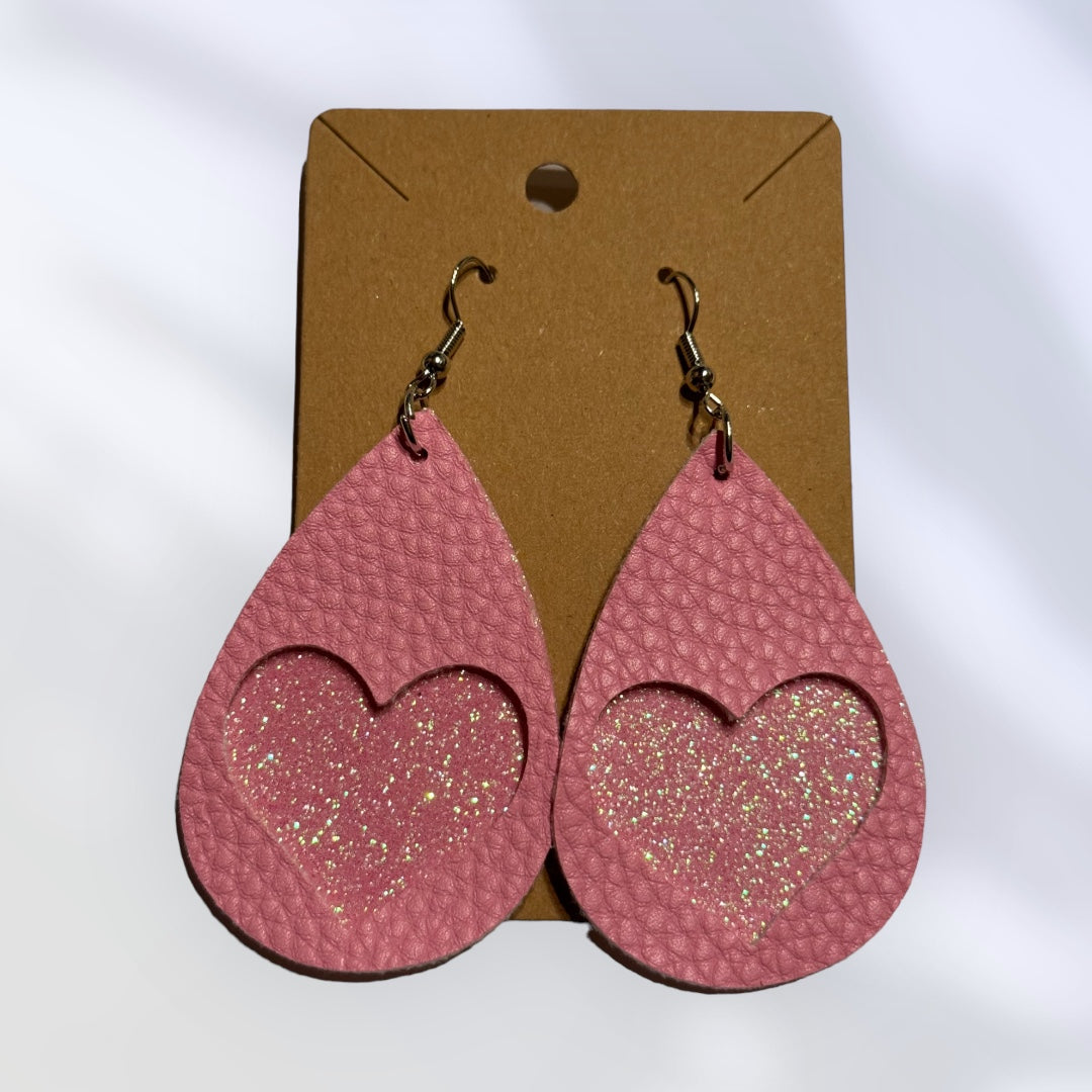 Hidden Pink Shimmer Hearts Earrings