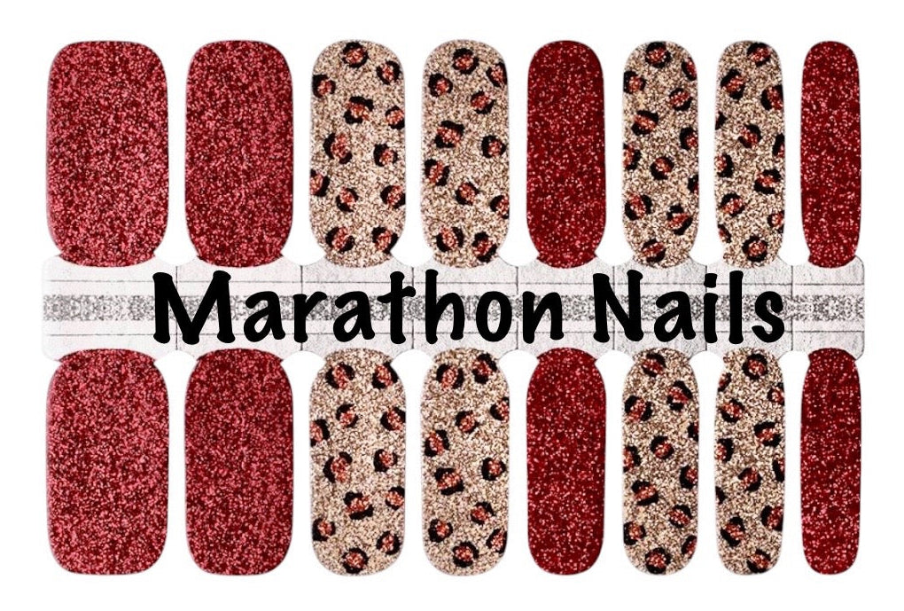 Red Cheetah Sparkle Nail Wraps