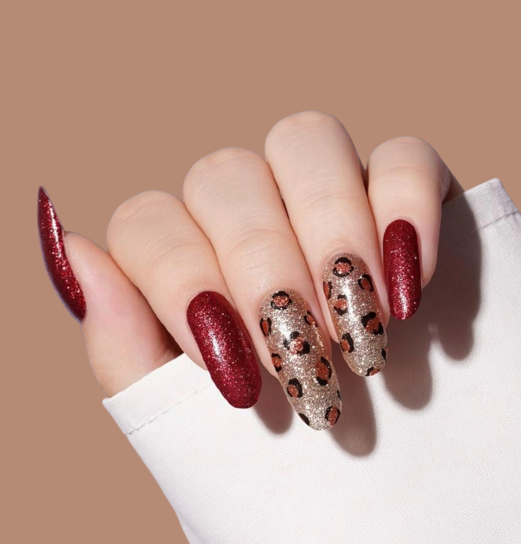 Red Cheetah Sparkle Nail Wraps