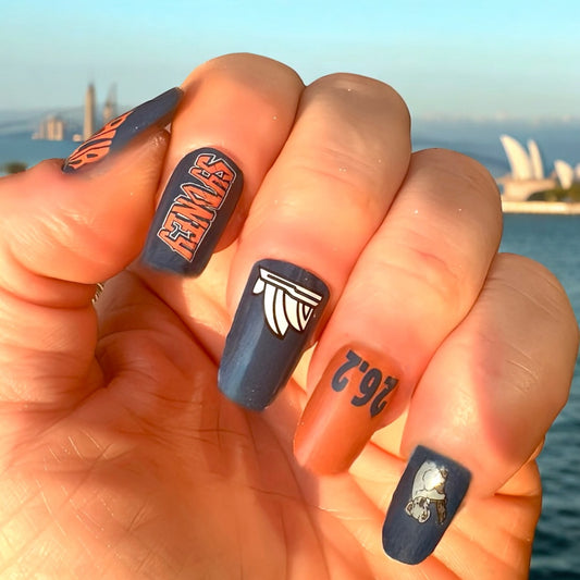 Race You To The Harbor - Syndey Marathon Race Nails - Custom Design Marathon Nails