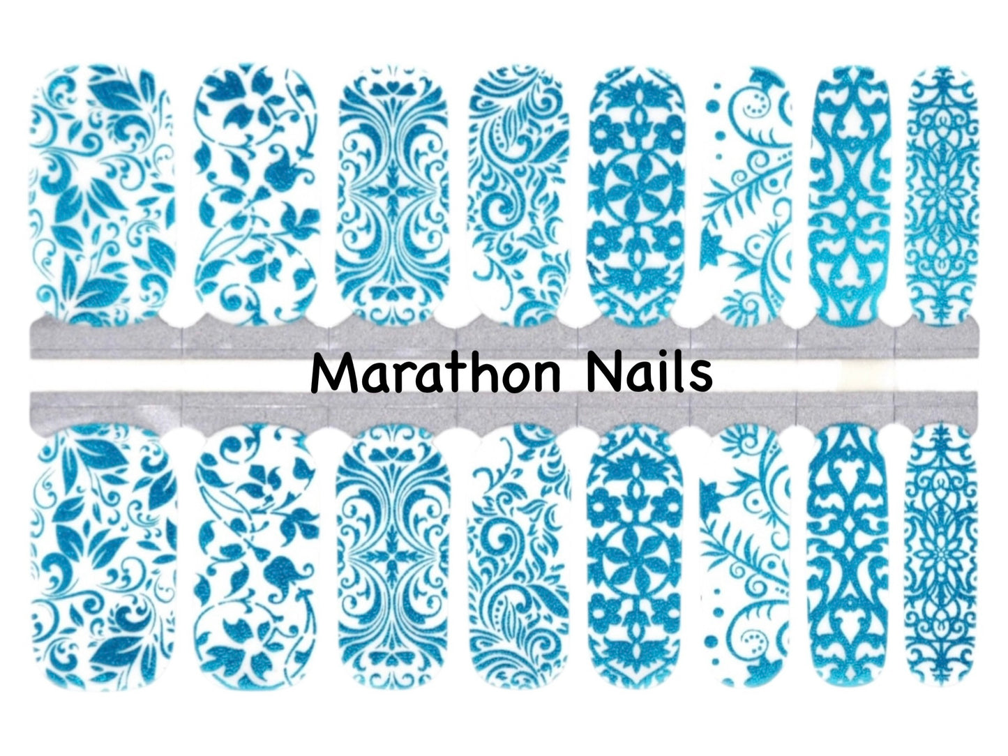 Blue Floral Overlay Nail Wraps