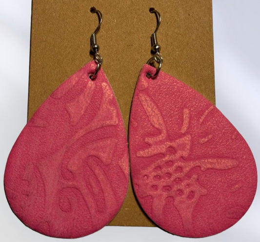 Textured Pink Faux Leather Teardrop Earrings