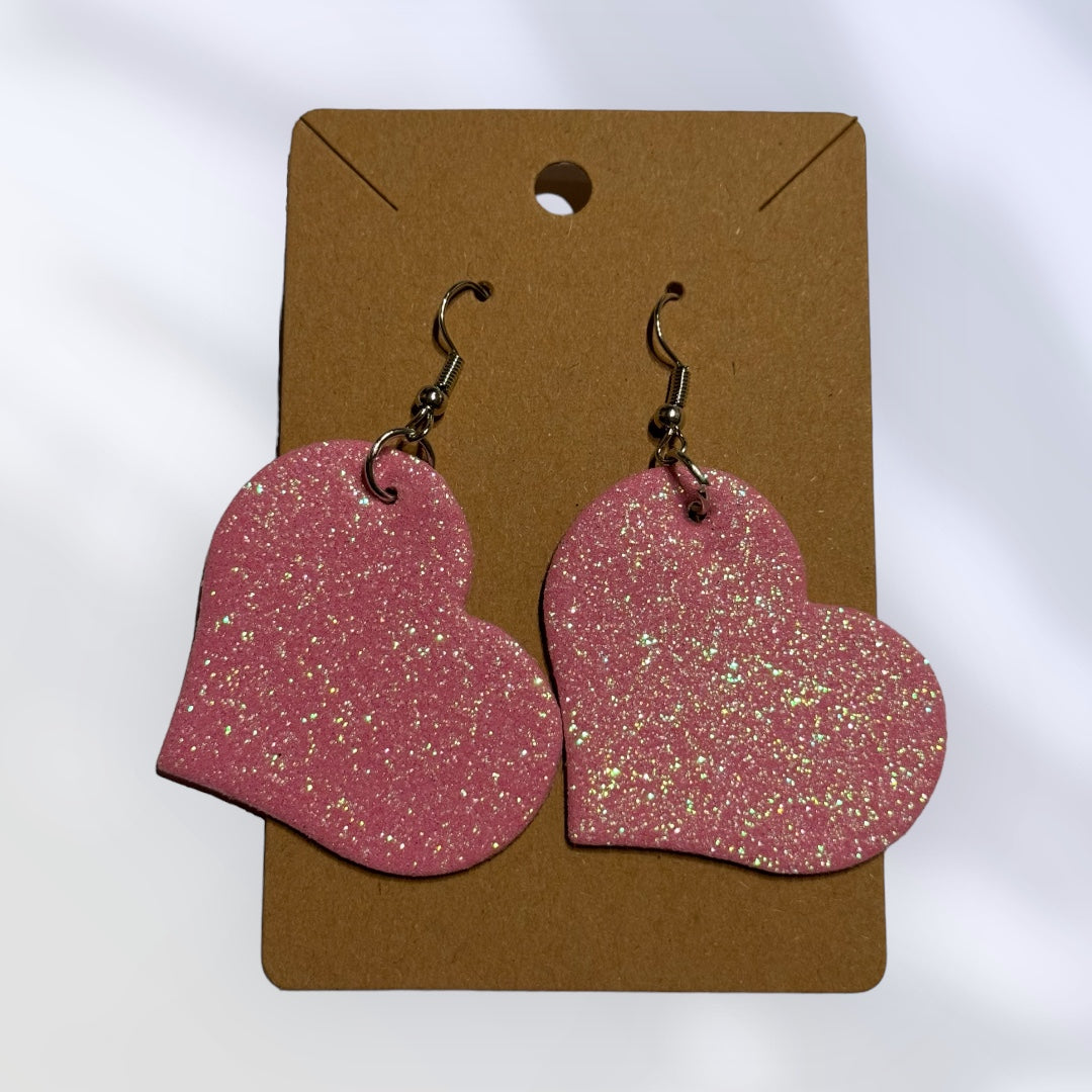 Pink Shimmer Hearts Earrings