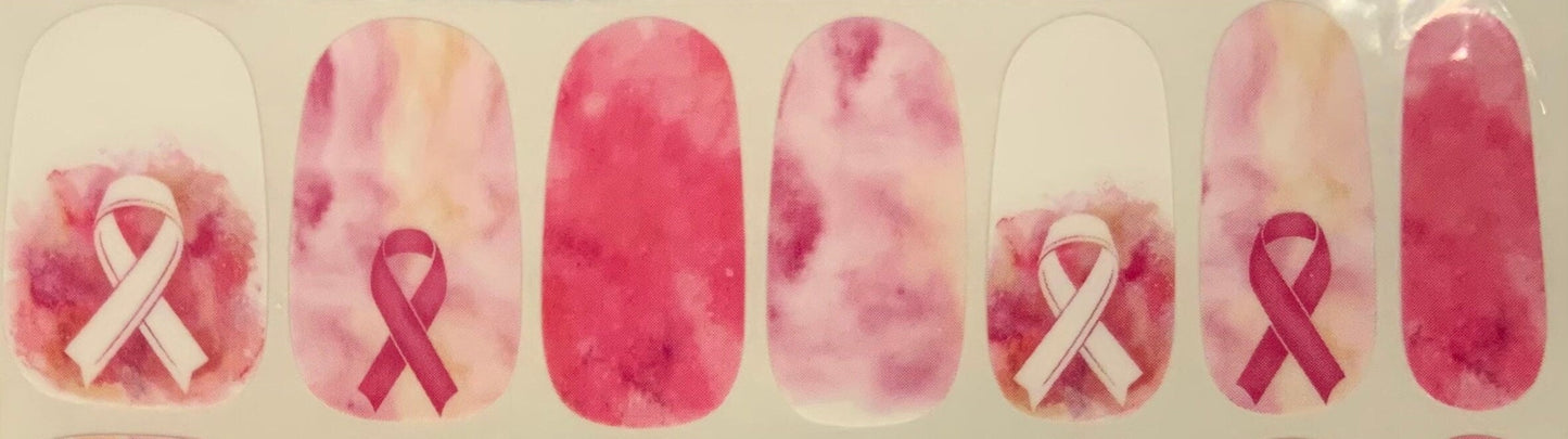 Pink Marble with Pink and White Cancer Ribbons