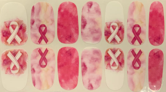 Pink Marble with Pink and White Cancer Ribbons